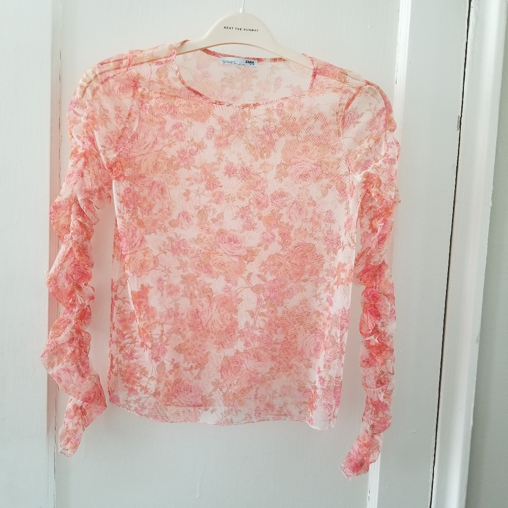Zara sheer floral top, coral